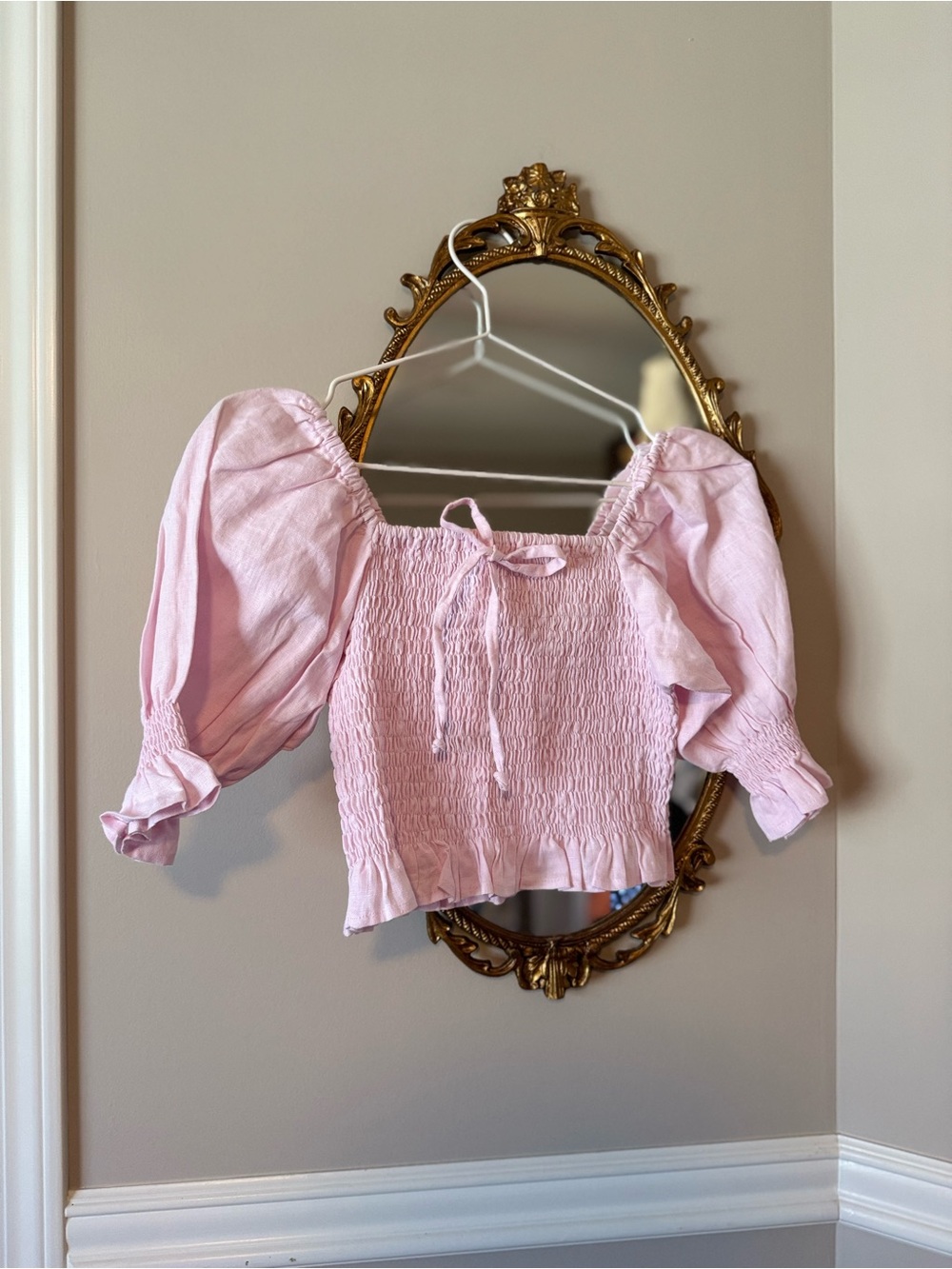 Faithfull the Brand Pink Smocked Short Sleeve Top
